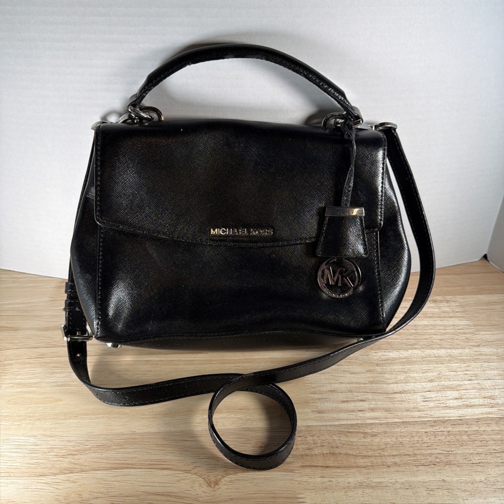SEE PICS Michael Kors Ava Medium Satchel Black With Silver Hardware